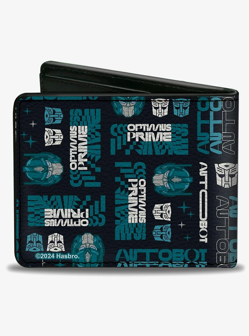 Transformers Optimus Prime Text & Icons Collage Bifold Wallet