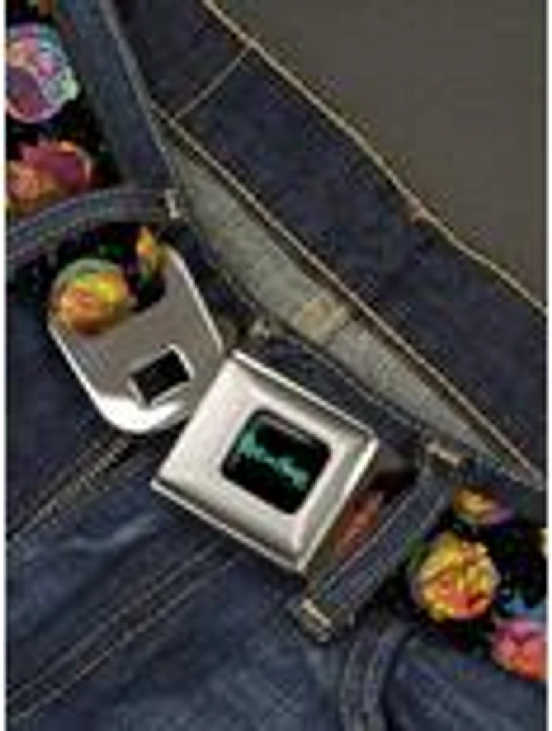 Rick and Morty Vaporwave Expressions Scattered Seatbelt Buckle Belt