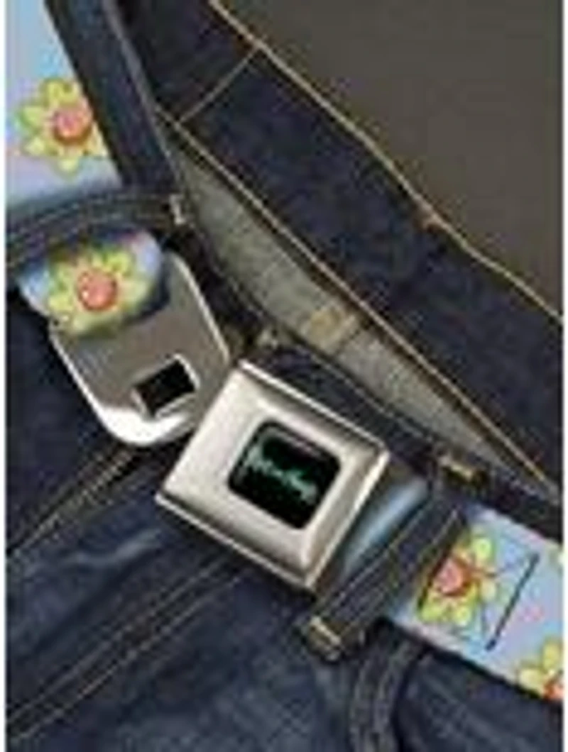 Rick and Morty Face Flowers Scattered Doodle Seatbelt Buckle Belt