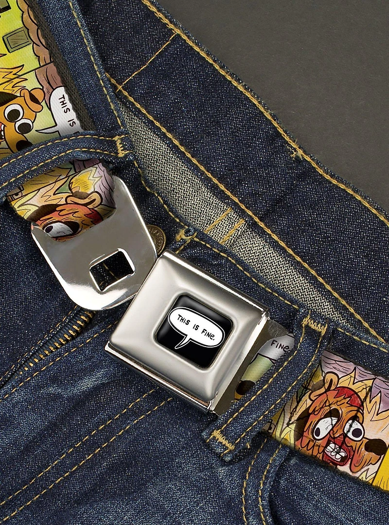 This Is Fine Question Hound Cafe Fire Comic Strip Seatbelt Buckle Belt