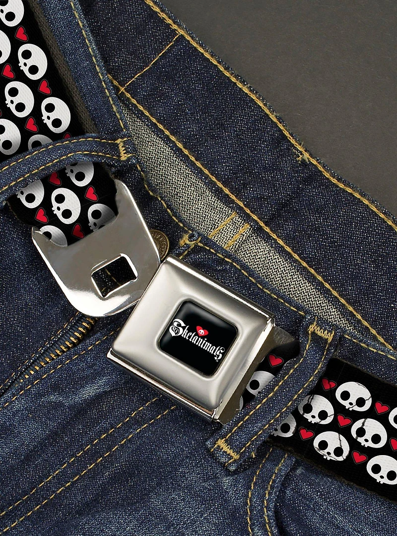 Skelanimals Face Logo and Heart Seatbelt Buckle Belt