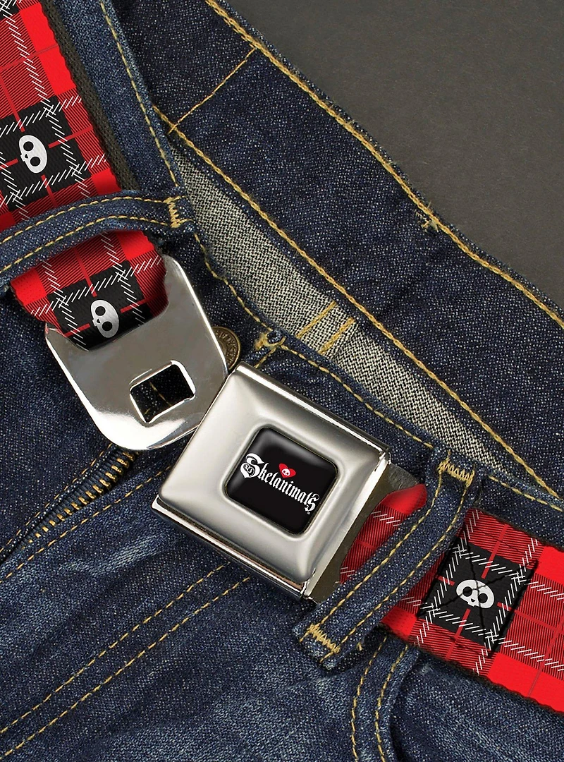 Skelanimals Face Logo Plaid Seatbelt Buckle Belt