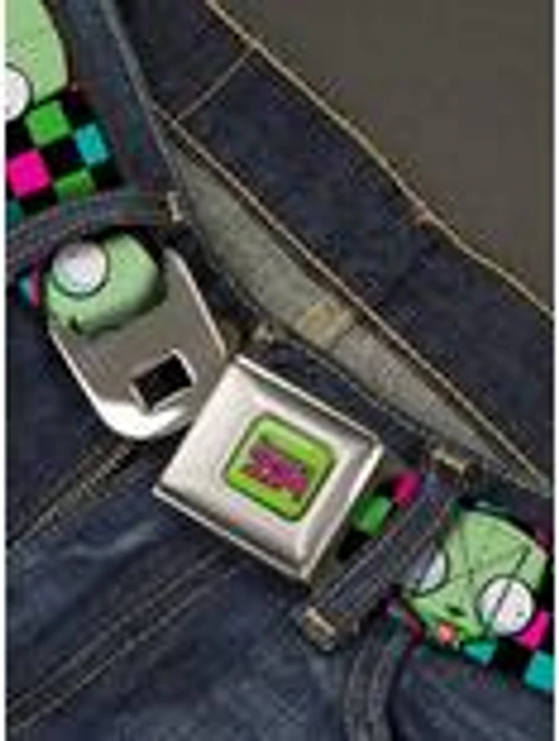 Invader Zim GIR Face Checker Multi Neon Seatbelt Buckle Belt