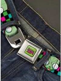 Invader Zim GIR Face Checker Multi Neon Seatbelt Buckle Belt