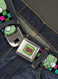 Invader Zim GIR Face Checker Multi Neon Seatbelt Buckle Belt