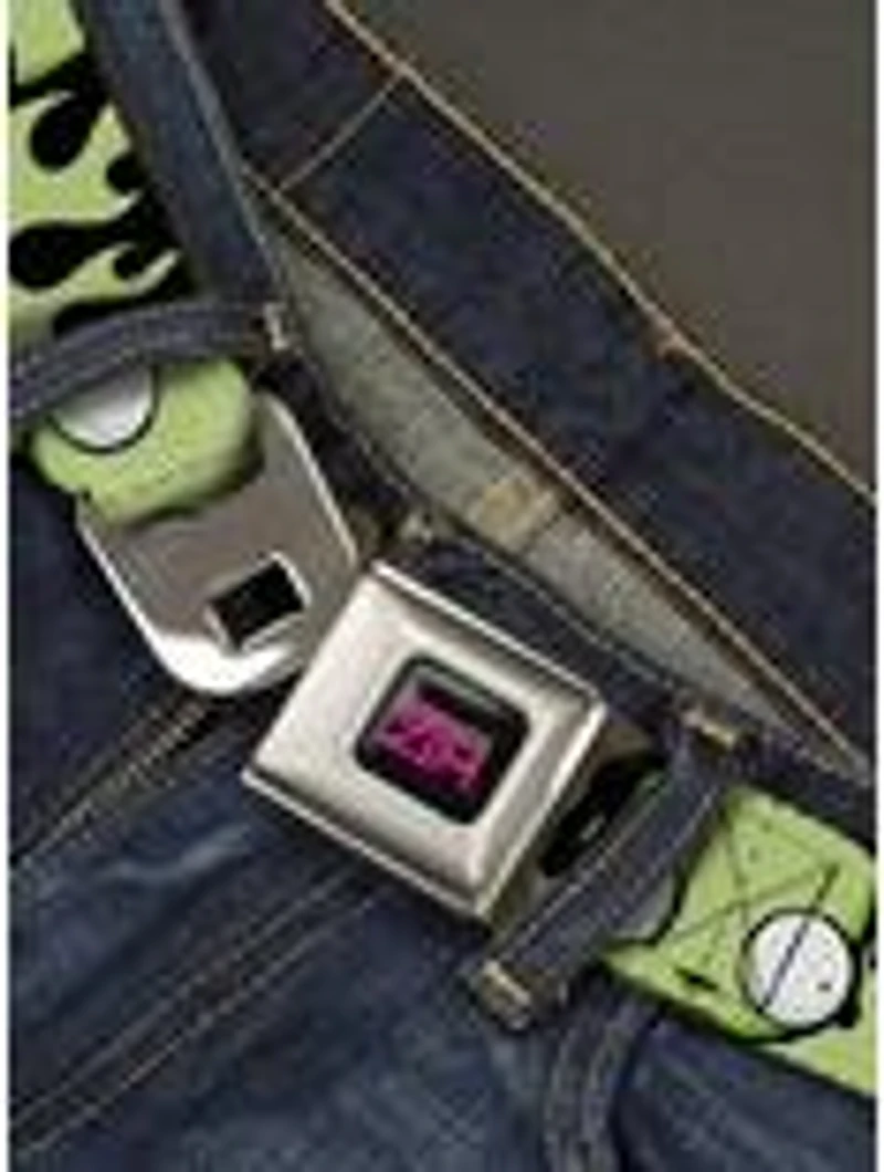 Invader Zim GIR Face and Flames Seatbelt Buckle Belt