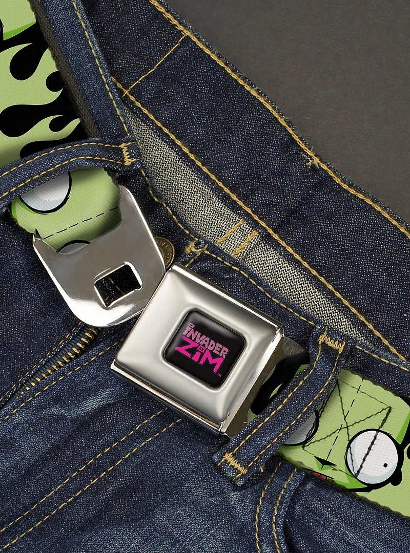 Invader Zim GIR Face and Flames Seatbelt Buckle Belt