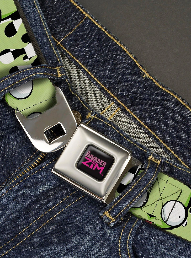 Invader Zim GIR Face and Checker Flames Seatbelt Buckle Belt