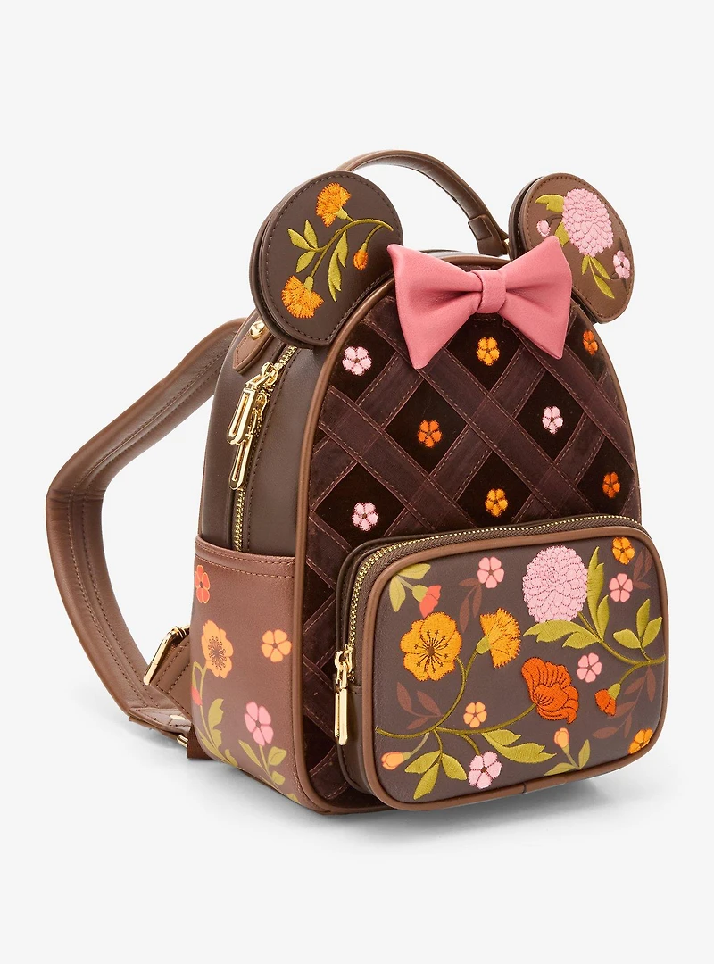Disney Minnie Mouse Velvet Floral Interchangeable Ears Mini Backpack - BoxLunch Exclusive