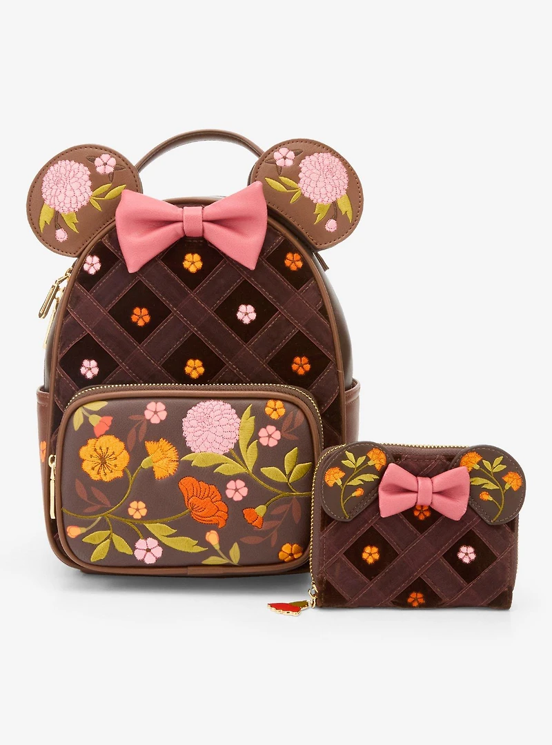 Disney Minnie Mouse Velvet Floral Interchangeable Ears Mini Backpack - BoxLunch Exclusive