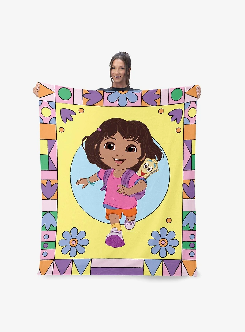 Dora The Explorer Running Dora Silk Touch Sherpa Throw Blanket