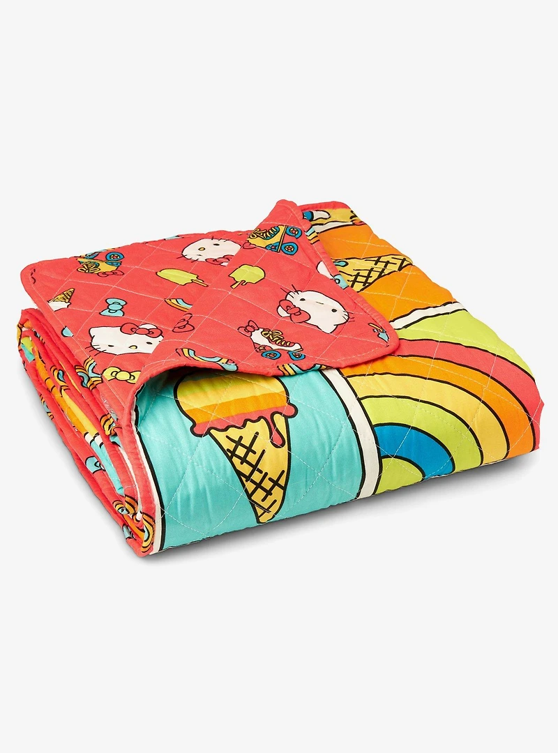 Hello Kitty Rainbow Red Twin Quilted Blanket