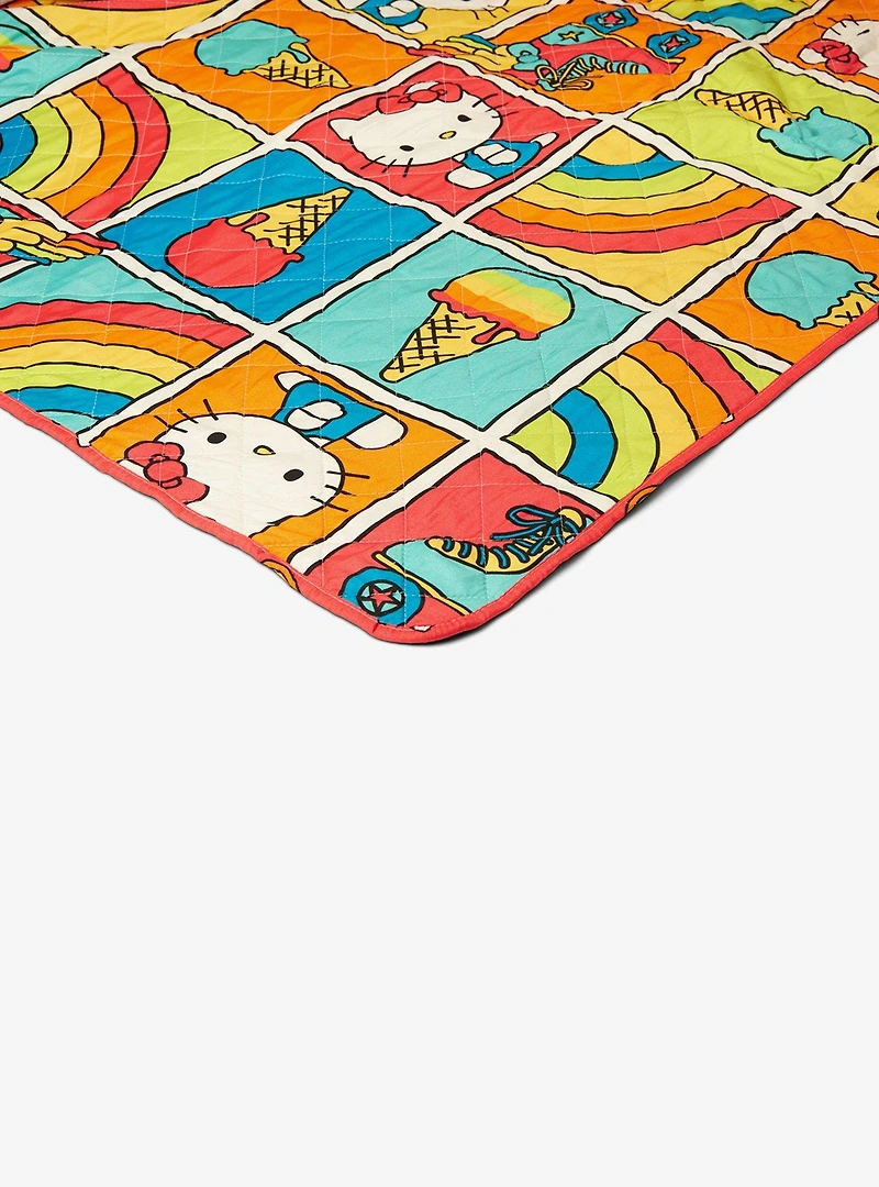 Hello Kitty Rainbow Red Twin Quilted Blanket