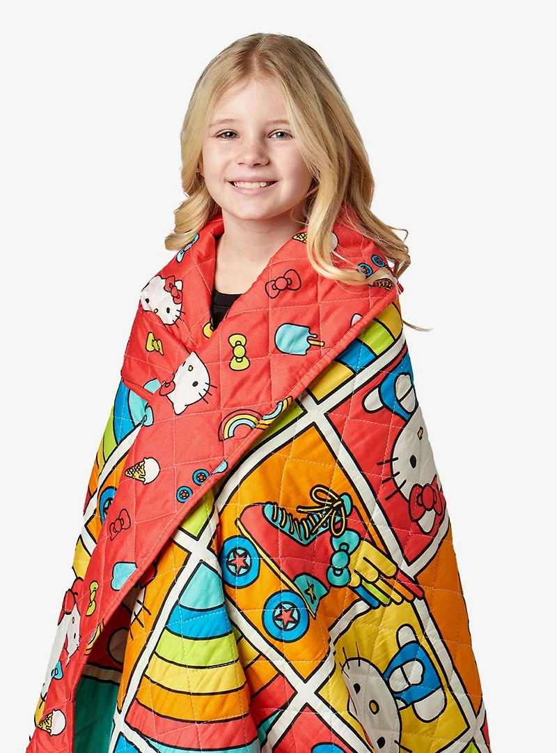Hello Kitty Rainbow Red Twin Quilted Blanket