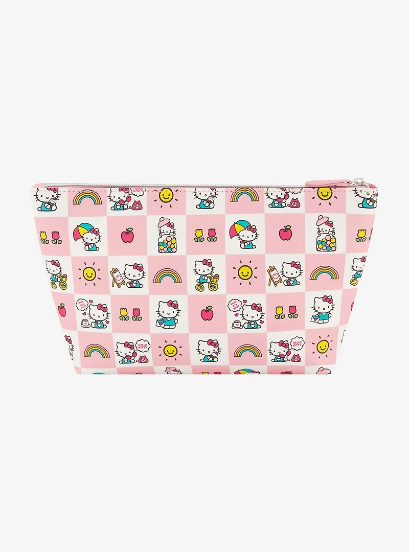 Hello Kitty Checkered Pastel Cosmetic Travel Bag