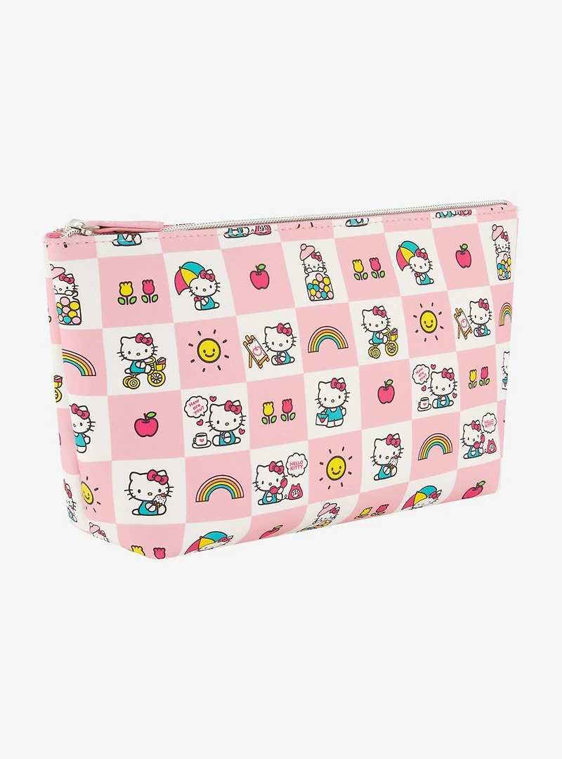Hello Kitty Checkered Pastel Cosmetic Travel Bag