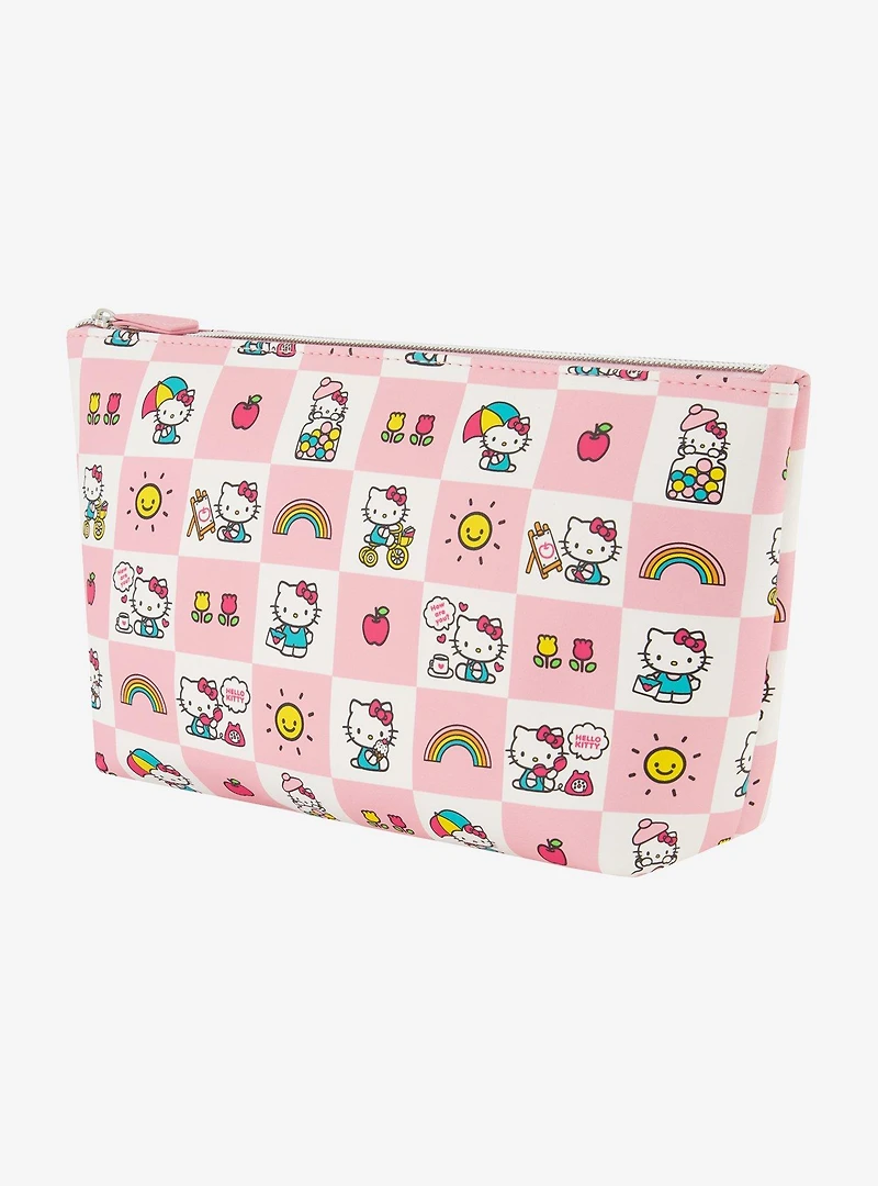 Hello Kitty Checkered Pastel Cosmetic Travel Bag