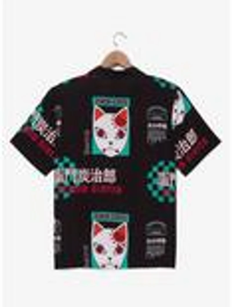 Demon Slayer: Kimetsu no Yaiba Tanjiro's Mask Allover Print Woven Button-Up