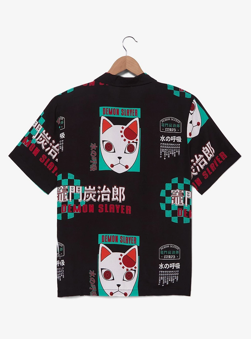 Demon Slayer: Kimetsu no Yaiba Tanjiro's Mask Allover Print Woven Button-Up