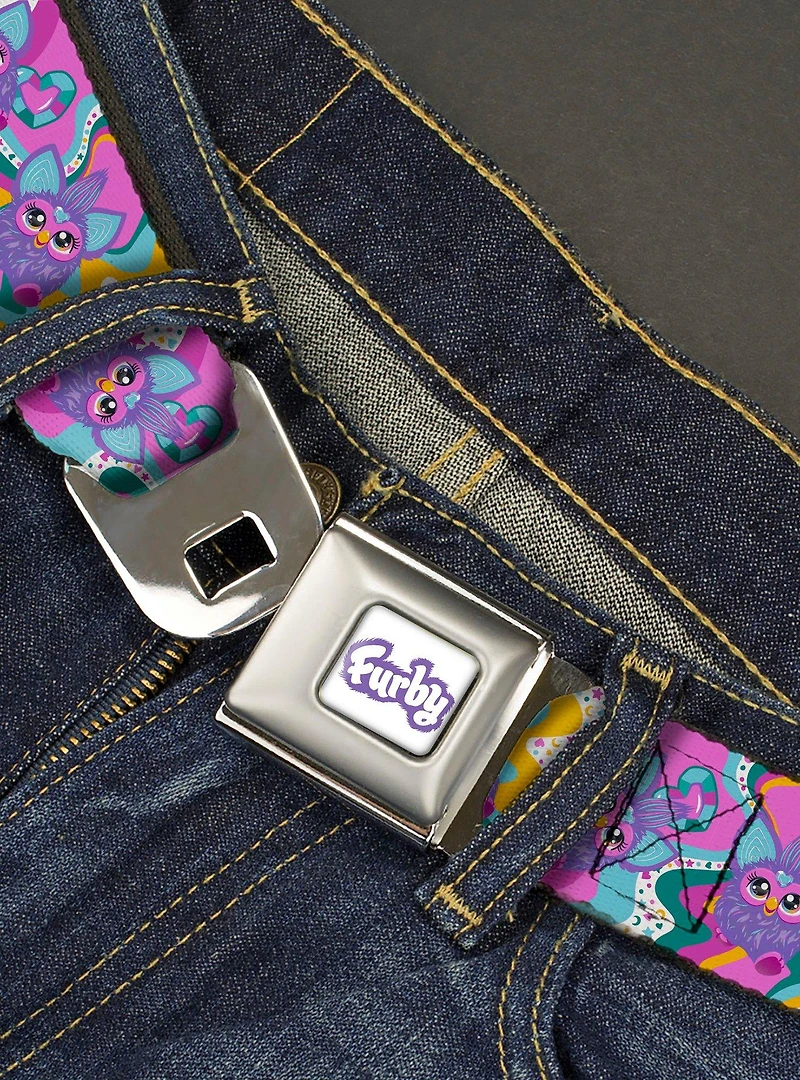 Furby Purple Dancing Pose Collage Seatbelt Buckle Belt
