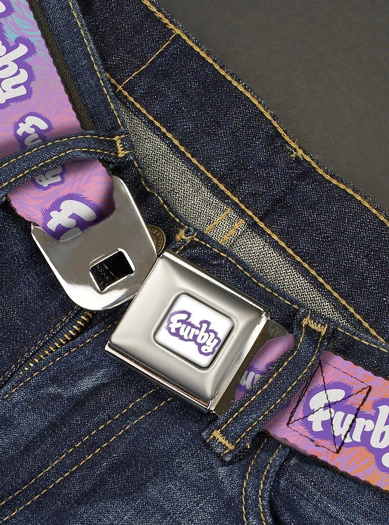 Furby Title Logo Fur Print Seatbelt Buckle Belt