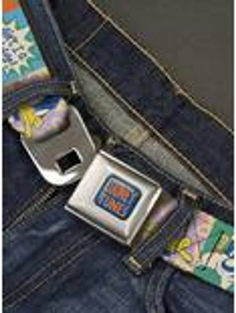 Looney Tunes Character Pose and Icon Blocks Seatbelt Buckle Belt