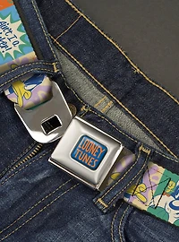 Looney Tunes Character Pose and Icon Blocks Seatbelt Buckle Belt