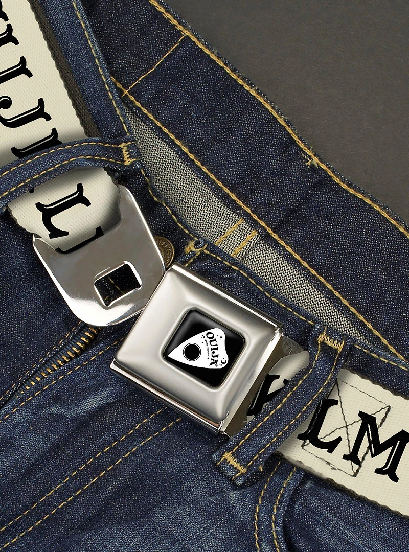 Ouija Board Letters and Elements Beige Black Seatbelt Buckle Belt