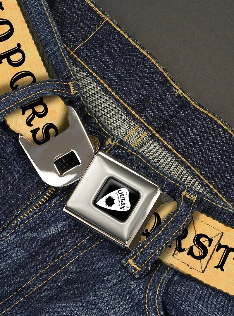 Ouija Board Letters and Elements Tan Black Seatbelt Buckle Belt