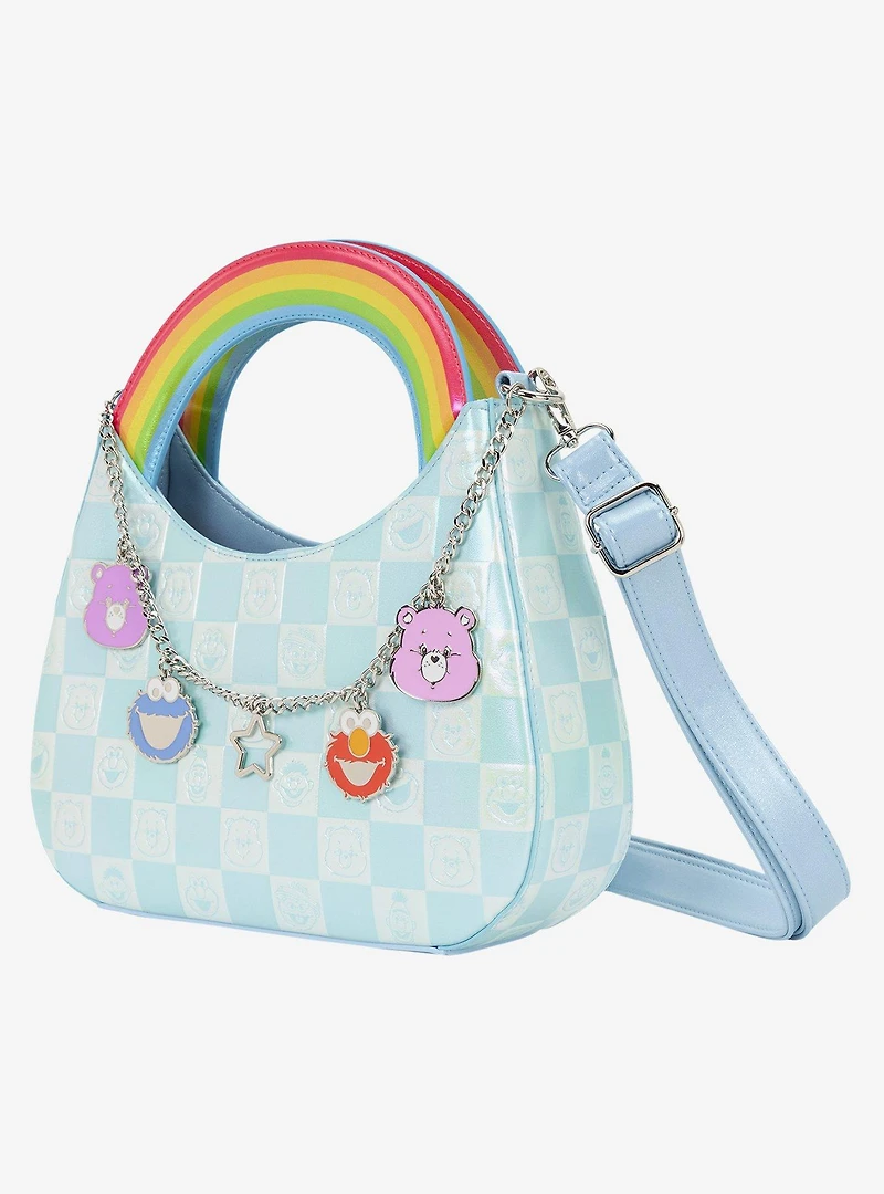 Loungefly Care Bears x Sesame Street Checkered Crossbody Bag with Charms