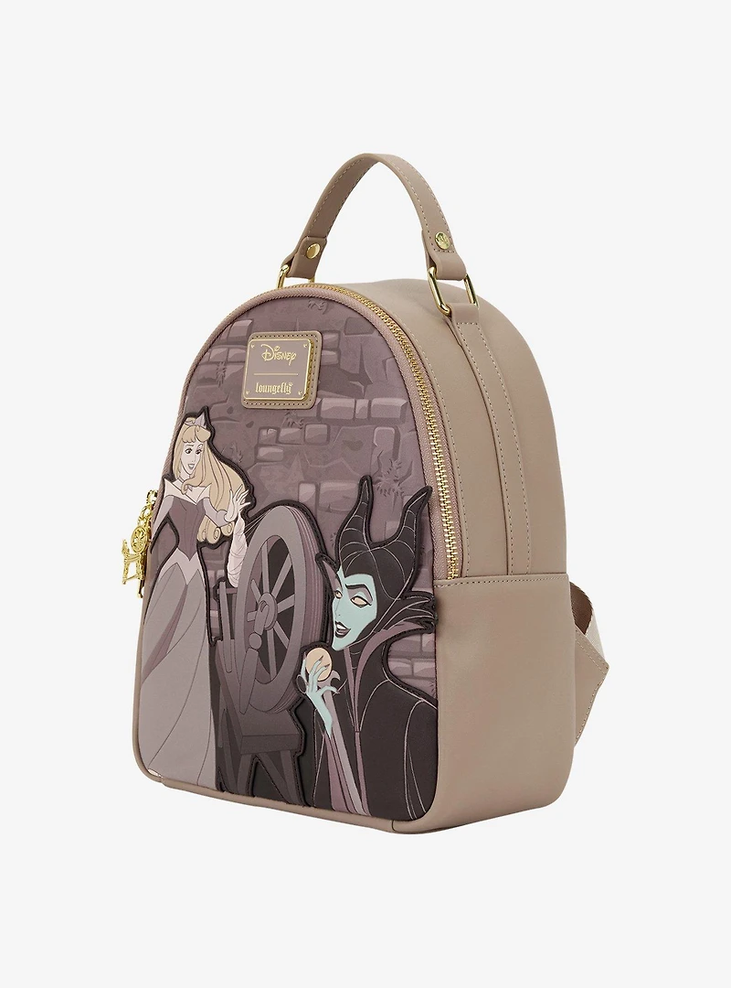 Loungefly Disney Sleeping Beauty Aurora & Maleficent Spinning Wheel Mini Backpack