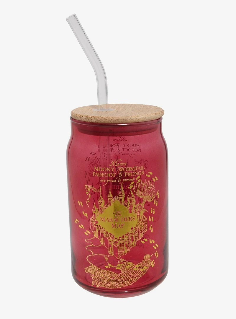 Harry Potter The Marauders Map Red Glass Cup with Lid — BoxLunch Exclusive