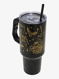 Harry Potter Gold Icons Straw Tumbler With Handle — BoxLunch Exclusive