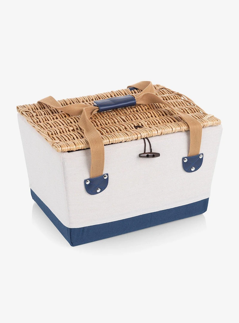 Boardwalk Beige Canvas and Navy Blue Picnic Basket For 2