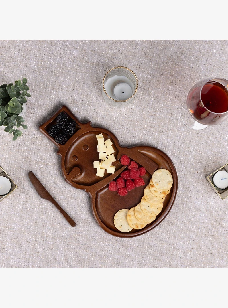 Reversible Snowman Sectioned Serving Tray With Knife