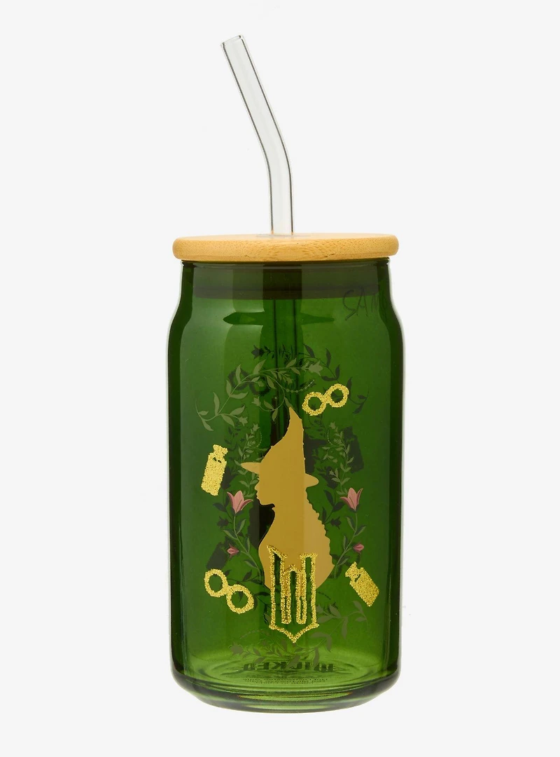 Wicked Elphaba Glitter Icons Glass Cup with Straw - BoxLunch Exclusive