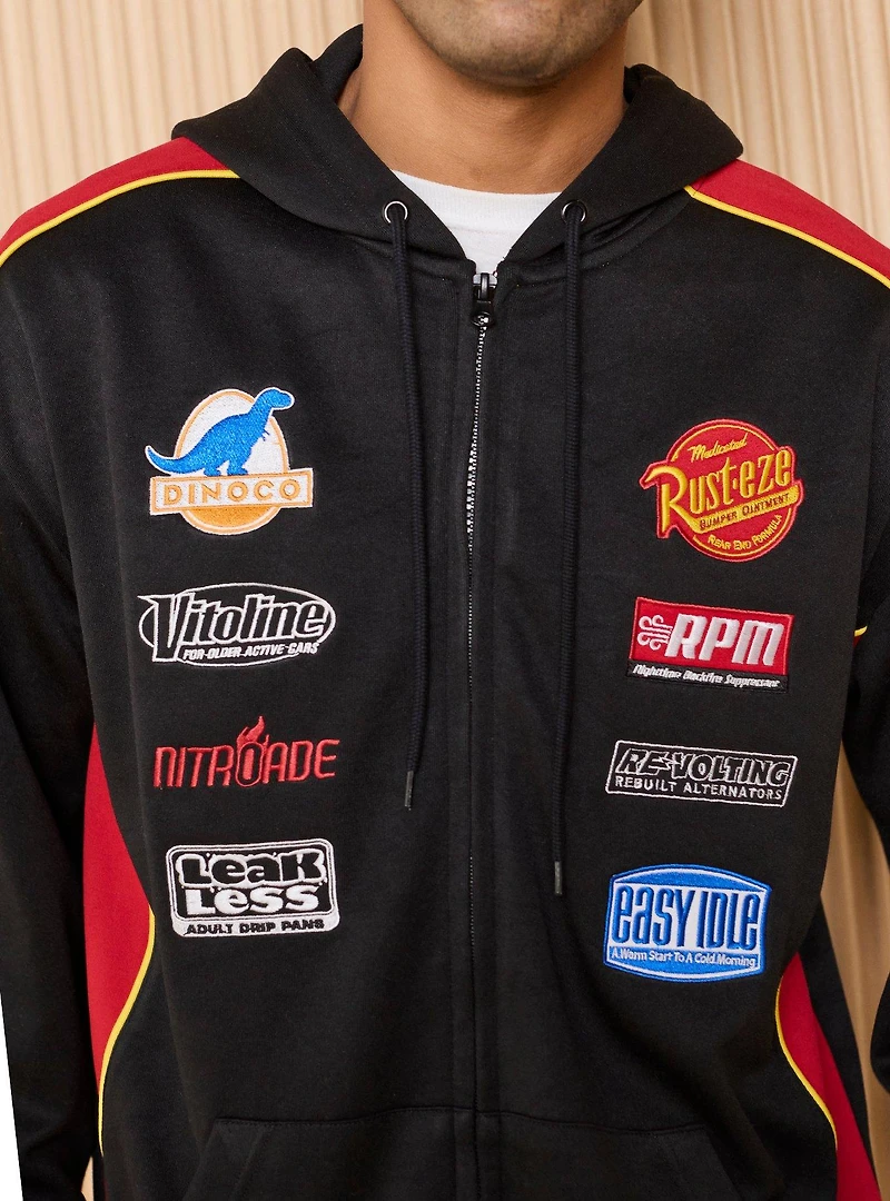 Disney Pixar Cars Lightning McQueen Racing Badges Zippered Hoodie - BoxLunch Exclusive