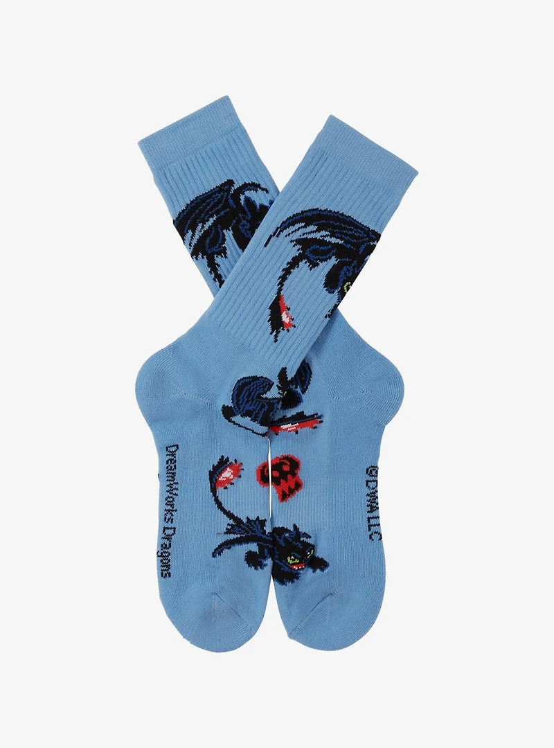 DreamWorks How To Train Your Dragon Toothless & Skulls Allover Print Crew Socks - BoxLunch Exclusive