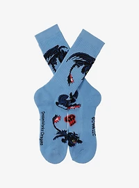 DreamWorks How To Train Your Dragon Toothless & Skulls Allover Print Crew Socks - BoxLunch Exclusive