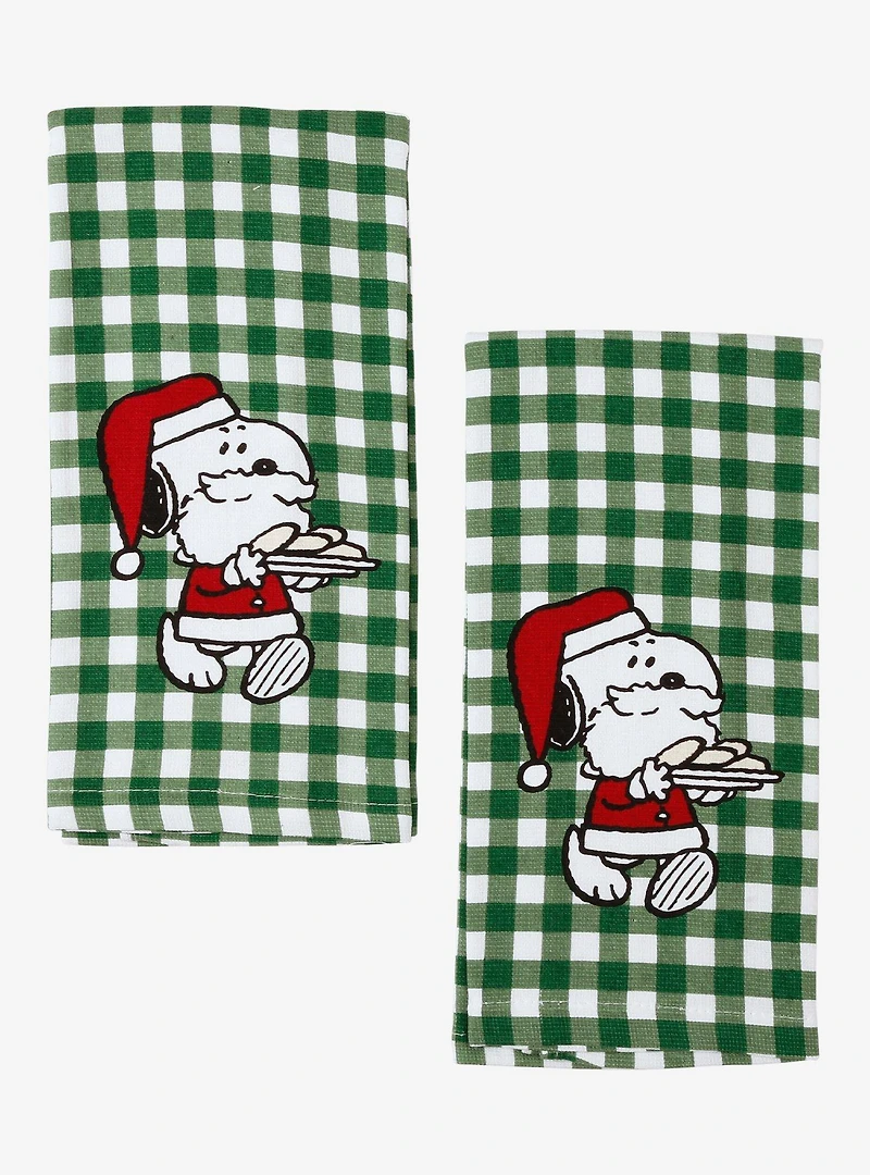 Peanuts Snoopy Santa Gingham Holiday Kitchen Towel Set