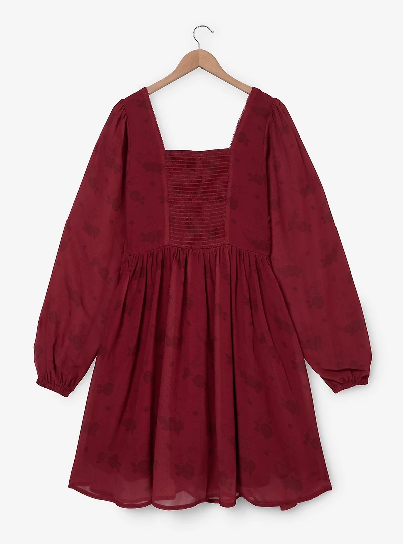 Disney Beauty and the Beast Floral Characters Allover Print Plus Smock Dress - BoxLunch Exclusive