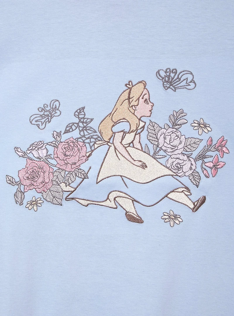 Disney Alice Wonderland Floral Embroidered Women's T-Shirt - BoxLunch Exclusive