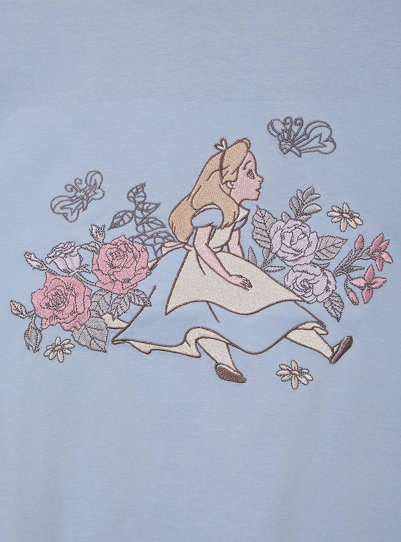 Disney Alice Wonderland Floral Embroidered Women's Plus T-Shirt - BoxLunch Exclusive
