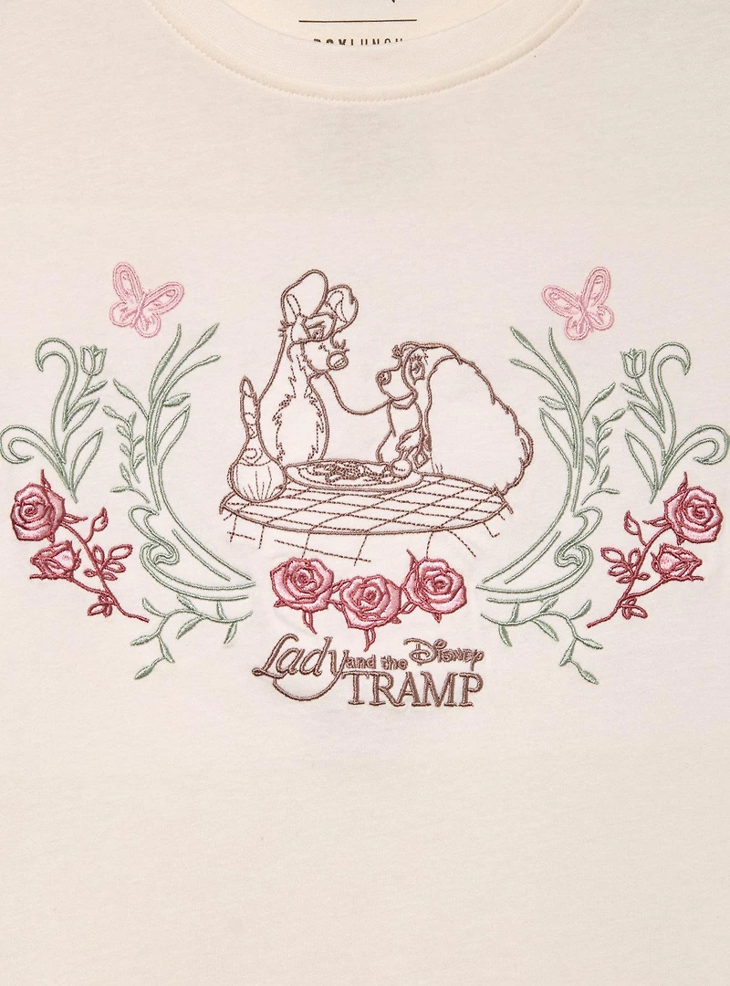 Disney the Lady and Tramp Floral Embroidered Women's T-Shirt - BoxLunch Exclusive
