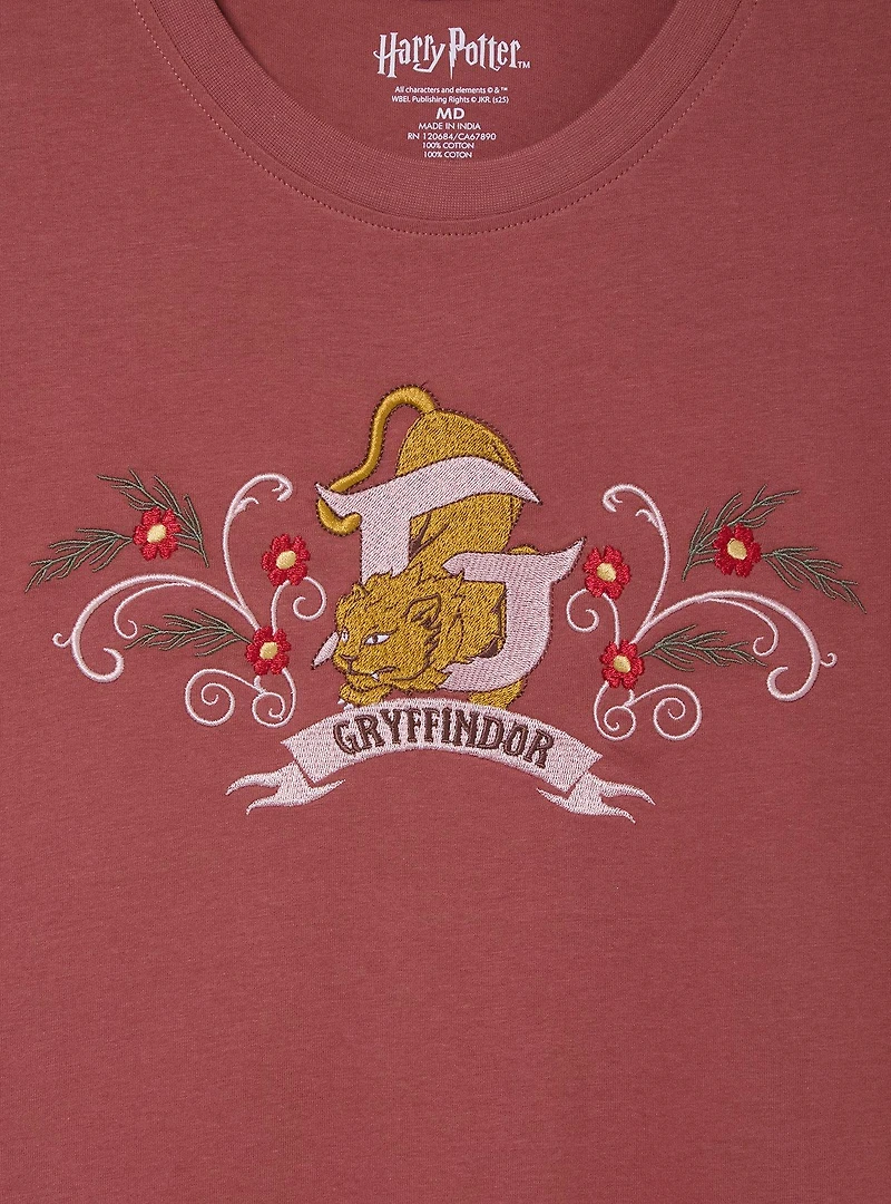 Harry Potter Gryffindor Floral Embroidered T-Shirt - BoxLunch Exclusive