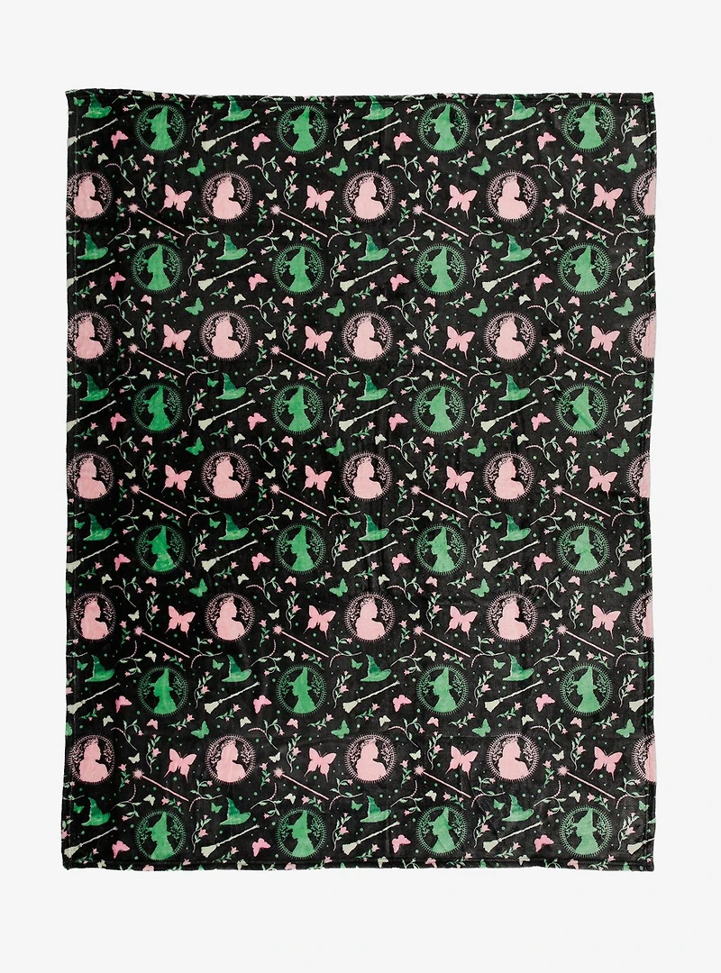 Wicked Glinda & Elphaba Silhouettes Allover Print Fleece Throw