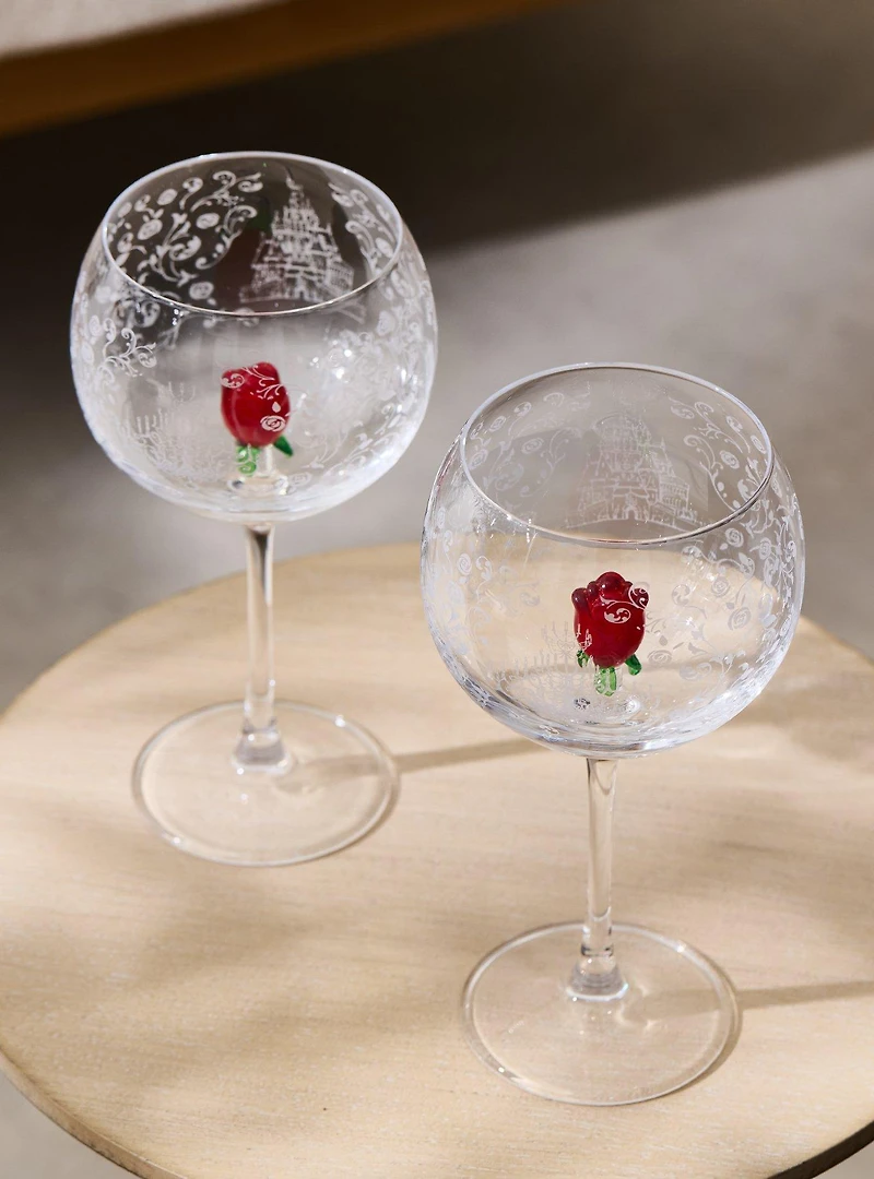 Disney Beauty and The Beast Roses Wine Glass Set - BoxLunch Exclusive