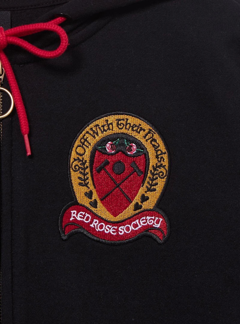 Disney Alice Wonderland Queen of Hearts Red Rose Society Women's Cropped Zippered Hoodie - BoxLunch Exclusive