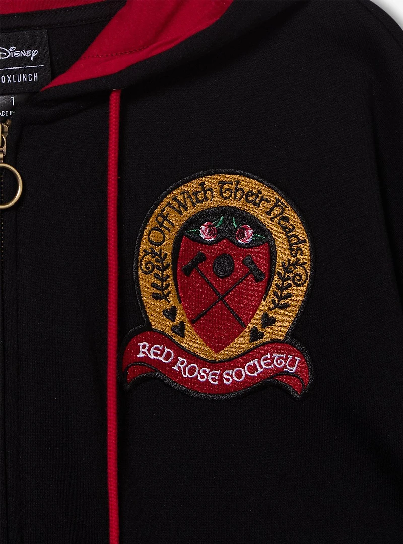 Disney Alice Wonderland Queen Of Hearts Red Rose Society Women's Plus Cropped Zippered Hoodie - BoxLunch Exclusive