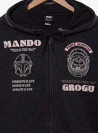 Star Wars The Mandalorian Grogu & Mando Embroidered Icons Zippered Hoodie - BoxLunch Exclusive